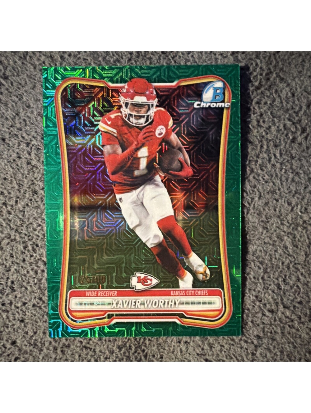 2026 Bowman Chrome Xavier Worthy Green Mojo /99 CHIEFS